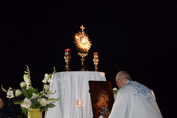 Isus &icirc;n Tronul gloriei binecuv&acirc;nt&acirc;nd mulţimea de tineri - pr. Anton se &icirc;nchină &icirc;mpreună cu Ierarhii, preoţii, persoanele consacrate şi toţi tinerii